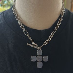 Silver chalcedony cross toggle clasp necklace